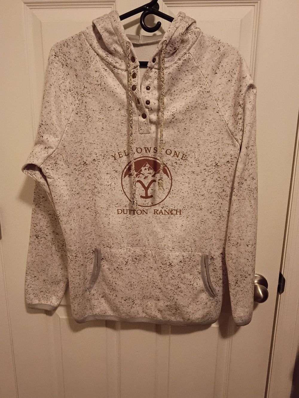 YELLOWSTONE DUTTON RANCH Cream Speckled Hooded Sweatshirt with Brown Logo